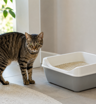Cat hesitating beside a clean litter box after suddenly avoiding it.