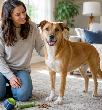 Relaxed adult dog displaying calm and comfortable body language at home.